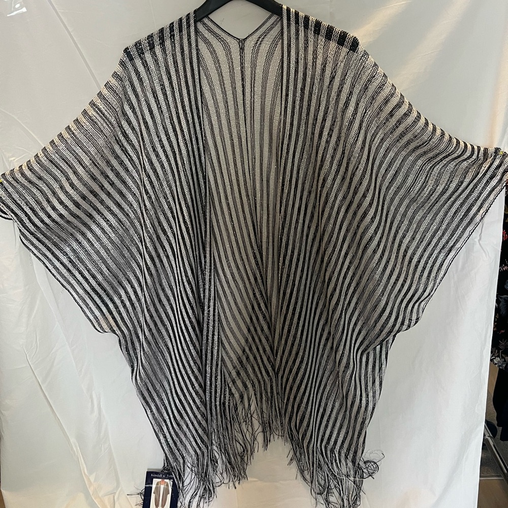 Black/White/Silver Striped kimono or cover up